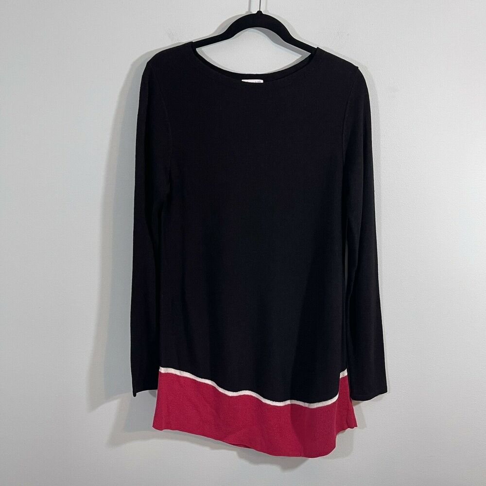 J Jill Women's Black & Red Trim Pullover Oversized Tunic Sweater Size S